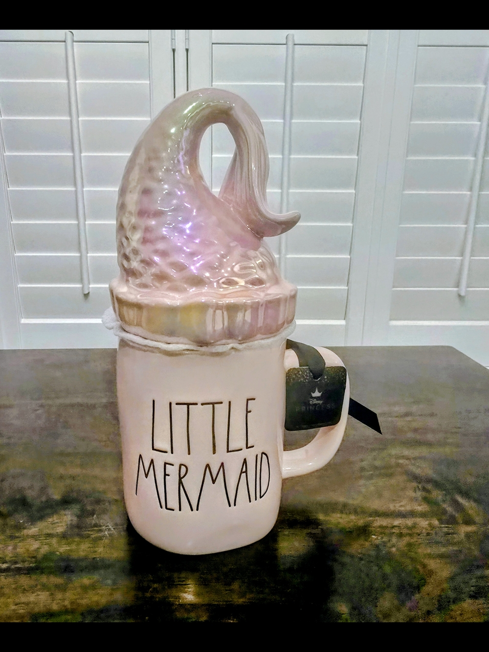 Rae Dunn Disney Pink Iridescent 'Little Mermaid' Ceramic Mug with Tail Lid